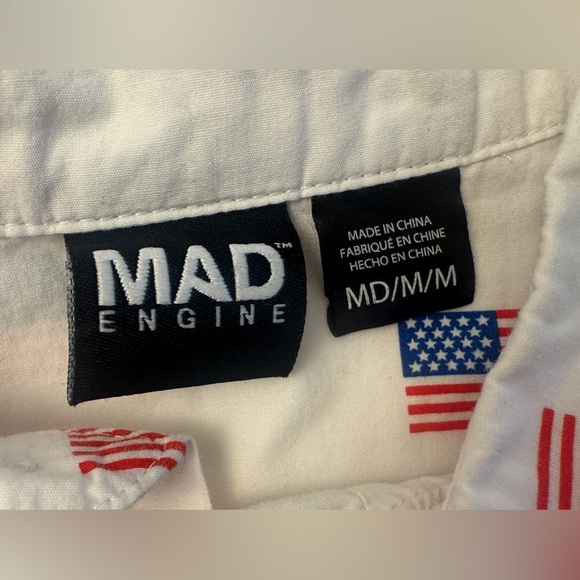 Mad Engine Men Button Up Shirt Medium White American Flag All Over Print USA - Picture 6 of 11